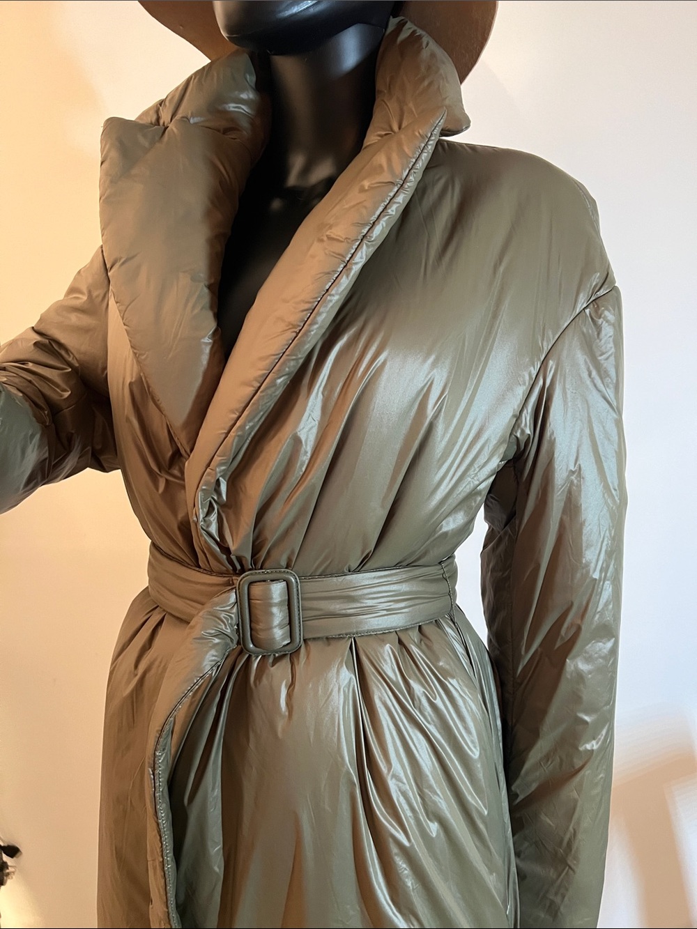 Calvin Klein khaki green Long Puffer Coat